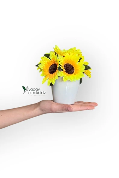 Modern Beyaz Saksıda Gerçekçi Yapay Ayçiçeği ürün görseli 1