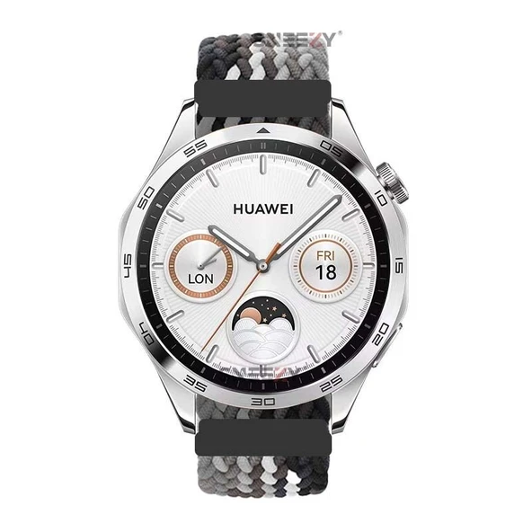 Sneezy Huawei Watch Gt4 46mm İle Uyumlu 22mm Metal Klips Solo Fiberlink Örgü Kordon  Siyah Beyaz - Resim 4