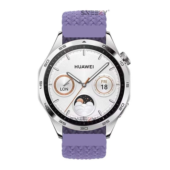 Sneezy Huawei Watch Gt4 46mm İle Uyumlu 22mm Metal Klips Solo Fiberlink Örgü Kordon  Lila - Resim 4