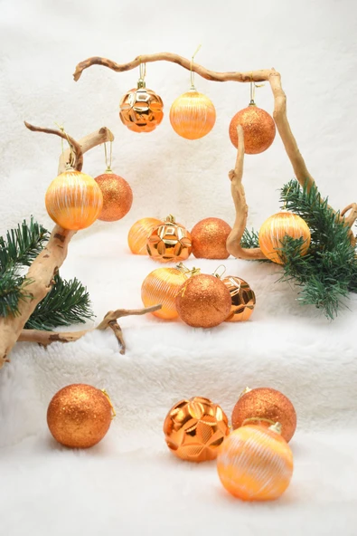 Waldern Premium Collection 24lü Luxury Turuncu Yılbaşı Süs Seti 6 cm - Resim 2