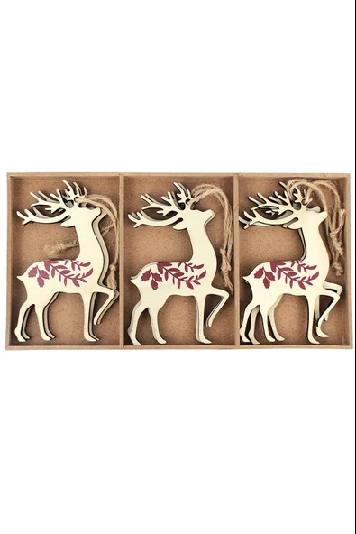 6lı Ahşap Seri Geyik Yılbaşı Süs 10*12cm ürün görseli