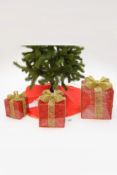 Waldern Yılbaşı Çam Ağacı Hediye Paketi Küçük Boy Kırmızı-Altın - Resim 3