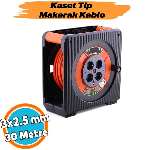 Seyyar Makaralı CCA Uzatma Kablosu 3x2.5 mm 30 Metre 4 Prizli Monofaze Termal Sigortalı Plastik ürün görseli