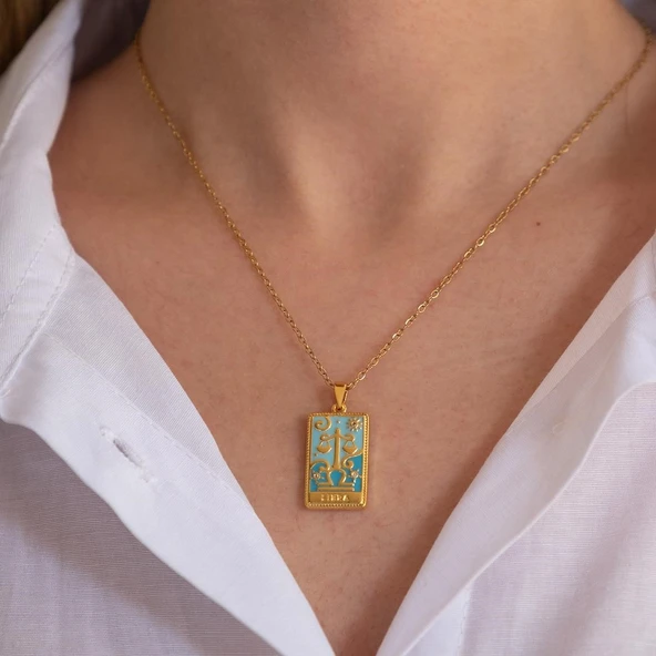 Çelik Kolye, Altın Kaplama Terazi Burcu Kadın Kolye K-139 - Resim 3