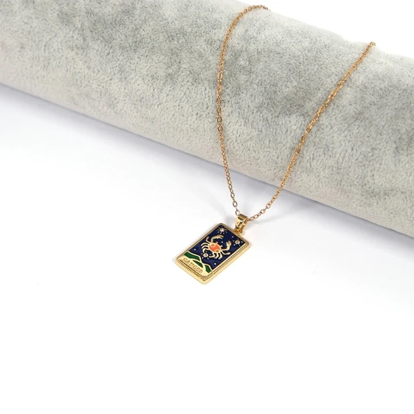 Çelik Kolye, Altın Kaplama Yengeç Burcu Kadın Kolye K-135 - Resim 2