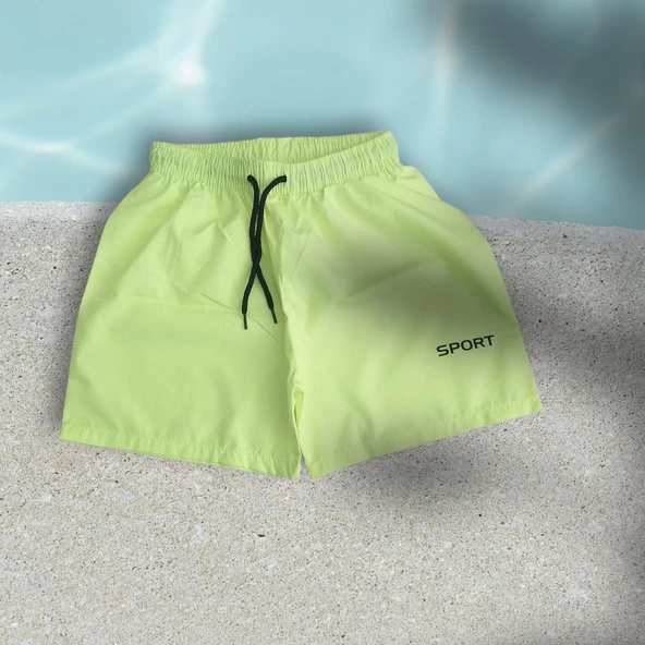Neon Yeşili Cocuk Deniz Havuz Şordu 2-3 Yaş - Resim 7