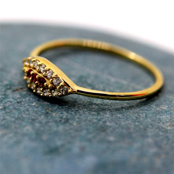 Gümüş Yüzük - Mekik Göz Kadın 925 Ayar Gümüş Yüzük-Nano Yakut Taşlı Göz Minimal Hediye Gümüş Yüzük - 6