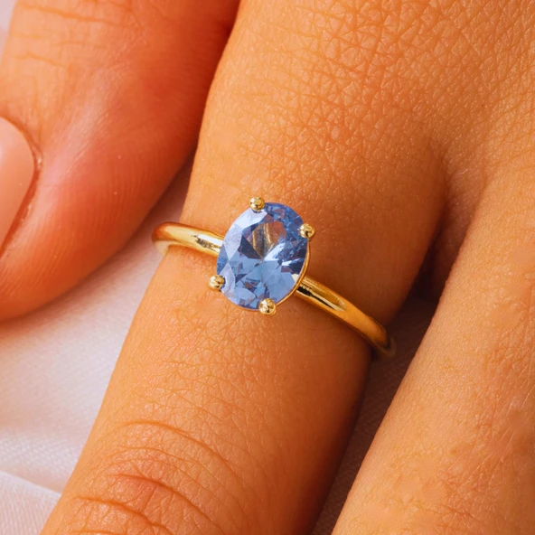 Gümüş Yüzük - 1.50 Ct London Blue Topaz Tektaş 925 Ayar Gümüş Evlilik Teklifi Yüzüğü-Hediyelik Yüzük - Resim 7