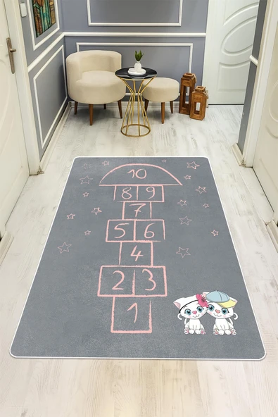 Parlak Kadife Kumaş Dijital Baskı Dot Kaymaz Tabanlı Çocuk ve Genç Odası Halısı H0750 RENKLİ 140 X 200 - Resim 2