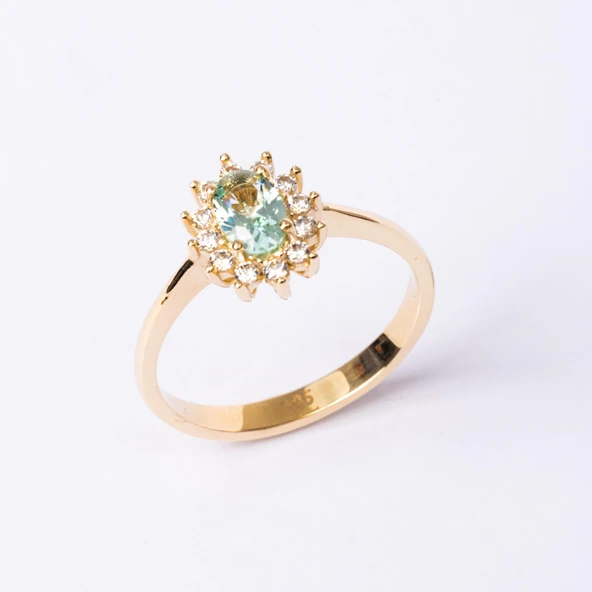 Gümüş Yüzük - 1.05 Karat Green Topaz 0.30 Karat Swarovski Taşlı Vintage Tasarım 925 Ayar Gümüş Yüzük - 8