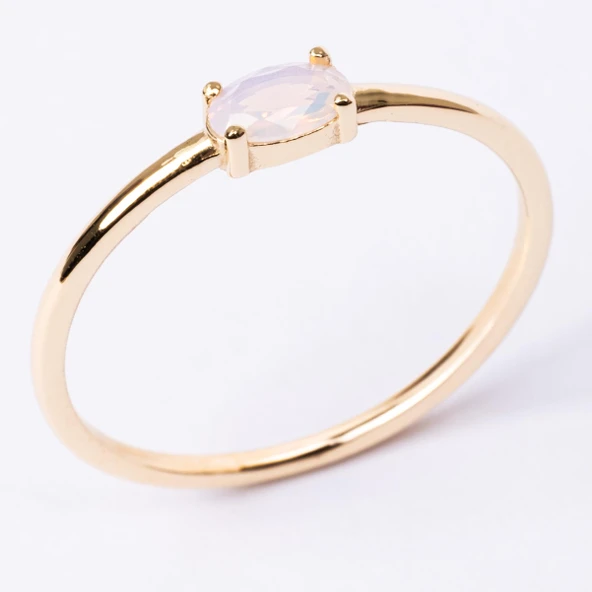 Gümüş Yüzük - 0.50 Karat Oval Sade Minimal Pembe Kuvars 925 Ayar Tektaş Gümüş Yüzük - Resim 2