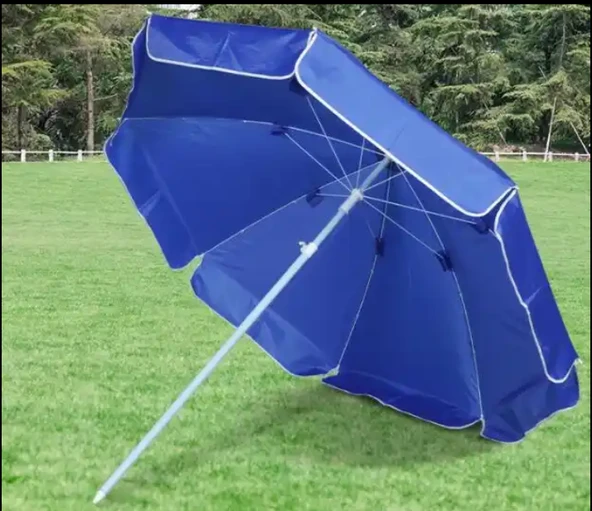 Plaj Bahçe Balkon Şemsiyesi Fiber Tel 2 Metre  Mavi Plaj Şemsiyesi ürün görseli 1