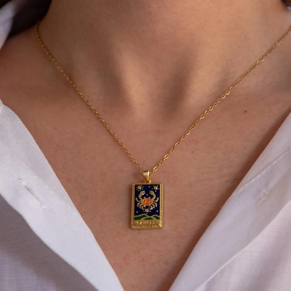 Çelik Kolye, Altın Kaplama Yengeç Burcu Kadın Kolye K-135 - Resim 3