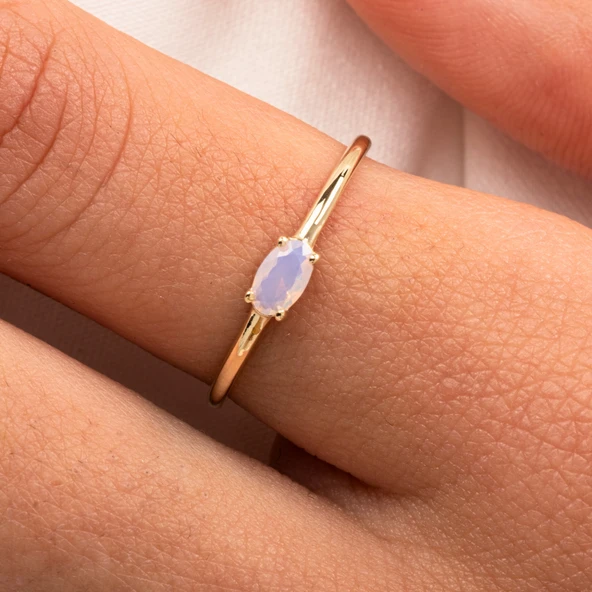 Gümüş Yüzük - 0.50 Karat Oval Sade Minimal Pembe Kuvars 925 Ayar Tektaş Gümüş Yüzük - Resim 9