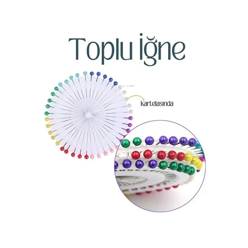 Renkli Başlı Toplu İğne 40 Adet ürün görseli 1