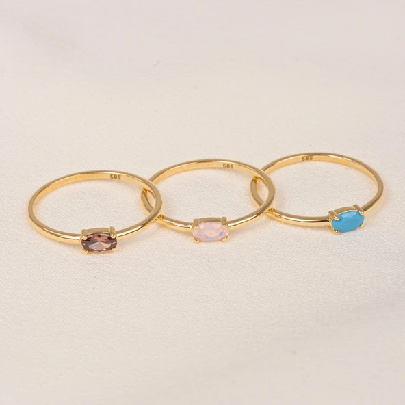 Gümüş Yüzük - 0.50 Karat Oval Sade Minimal Pembe Kuvars 925 Ayar Tektaş Gümüş Yüzük - Resim 12