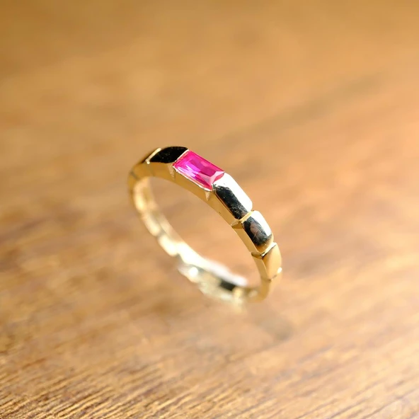 Gümüş Yüzük - Yakut Baget Taşlı Vintage Modern Tasarım 925 Ayar Gümüş Kadın Yüzük-Günlük Hediyelik - 4