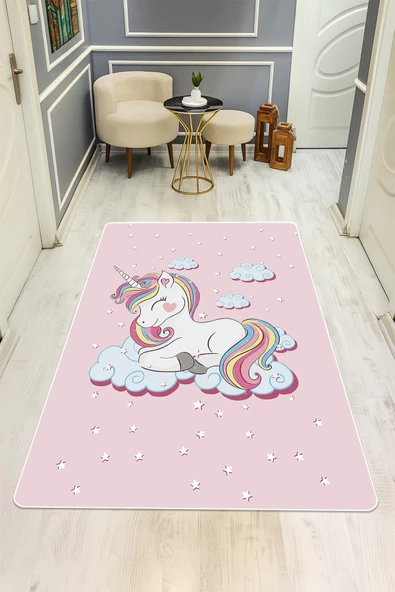 Parlak Kadife Kumaş Dijital Baskı Dot Kaymaz Tabanlı Çocuk ve Genç Odası Halısı H0774 RENKLİ 80 X 200 - Resim 2