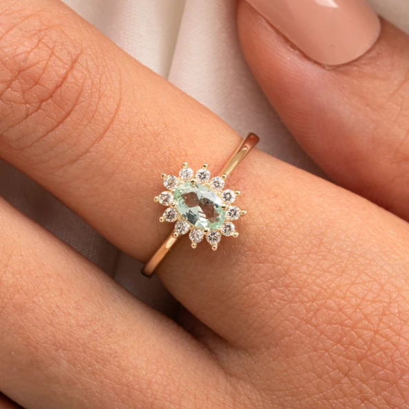 Gümüş Yüzük - 1.05 Karat Green Topaz 0.30 Karat Swarovski Taşlı Vintage Tasarım 925 Ayar Gümüş Yüzük - 2