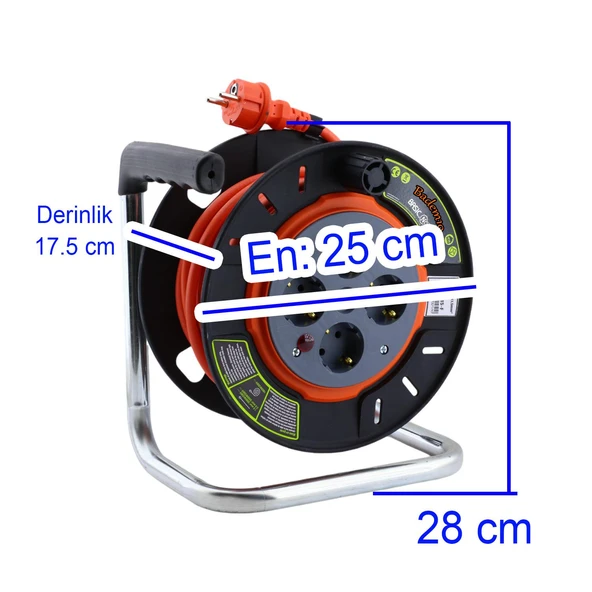 Küçük Makaralı Seyyar CCA Kablo 4 Priz Monofaze Uzatma Kablosu 3x1.5 mm TTR Kablo Plastik 15 Metre - 2