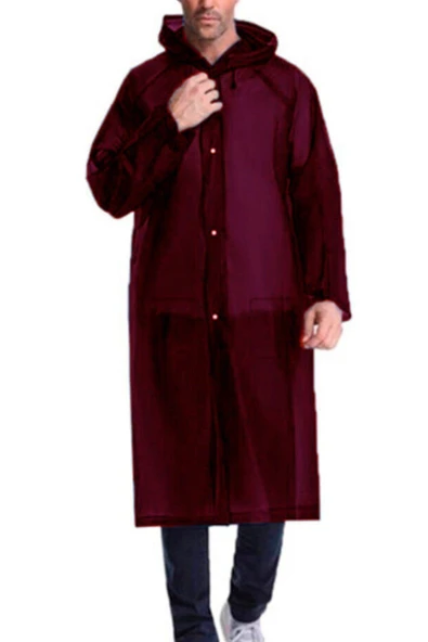 Kadın Erkek Yağmurluk Kapüşonlu Çıtçıtlı Eva Bordo Yağmurluk Bymmrc881r07 - Resim 5