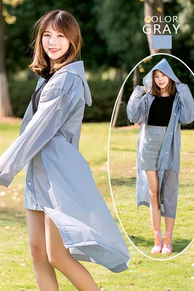 Kadın Erkek Yağmurluk Kapüşonlu Çıtçıtlı Eva Gri Yağmurluk Bymmrc881r05 - Resim 7