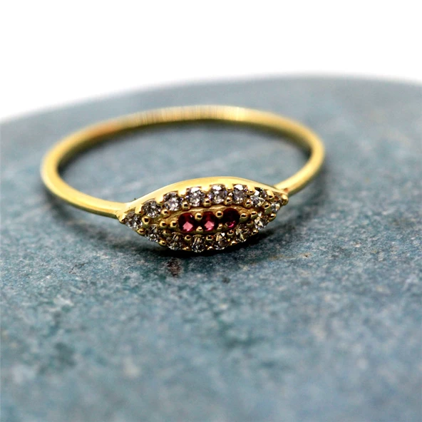 Gümüş Yüzük - Mekik Göz Kadın 925 Ayar Gümüş Yüzük-Nano Yakut Taşlı Göz Minimal Hediye Gümüş Yüzük - 8