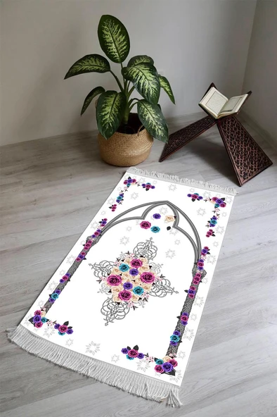 Dijital Baskı Kaymaz Tabanlı Yıkanabilir Püsküllü Seccade SCD0005 RENKLİ 70 X 110 ürün görseli 1