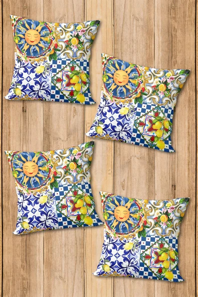 Dijital Baskılı Yumuşak Dokulu 4’lü Kırlent Kılıfı Takımı (43x43 cm) KRL0057 RENKLİ 43 X 43 - Resim 2