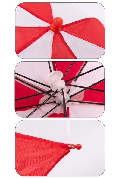 Kafaya Takılan Şapka Şemsiye Gölgelik Plaj Yazlık Kafa Şemsiyesi Kırmızı Beyaz - Resim 3