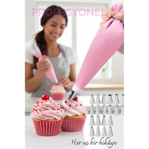 20 Uçlu Pasta Süsleme Seti – 2 Krema Torbası, Paslanmaz Uçlar, Profesyonel ve Ev Kullanımı İçin ürün görseli 1