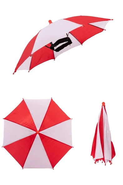 Kafaya Takılan Şapka Şemsiye Gölgelik Plaj Yazlık Kafa Şemsiyesi Kırmızı Beyaz ürün görseli 1