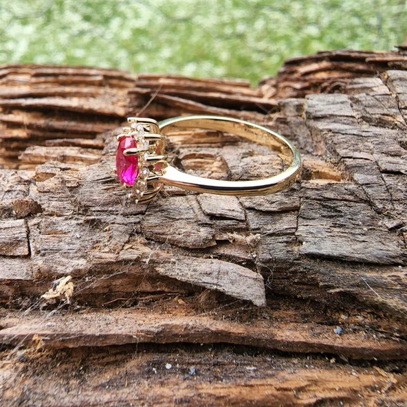 1,05 CT Yakut 0,30 CT Pırlanta (Signty) Taşlı Anturajlı Vintage Tasarım Modern 925 Ayar Gümüş Yüzük - 6