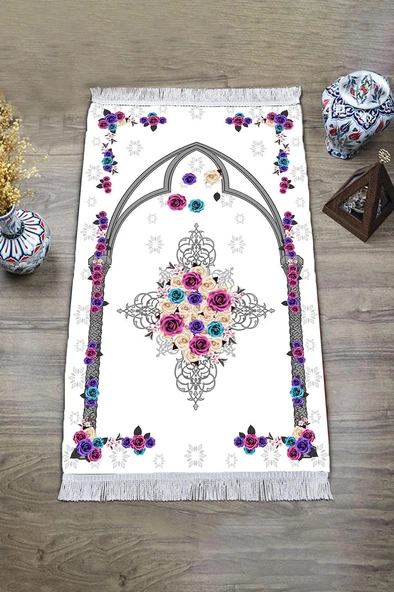 Dijital Baskı Kaymaz Tabanlı Yıkanabilir Püsküllü Seccade SCD0005 RENKLİ 70 X 110 - Resim 2