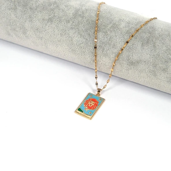 Çelik Kolye, Altın Kaplama Aslan Burcu Kadın Kolye K-136 - Resim 2