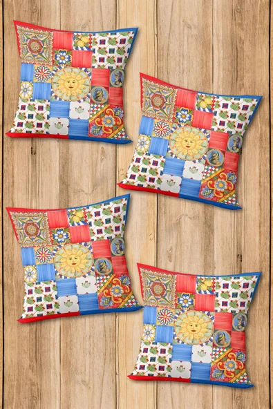 Dijital Baskılı Yumuşak Dokulu 4’lü Kırlent Kılıfı Takımı (43x43 cm) KRL0064 RENKLİ 43 X 43 - Resim 2