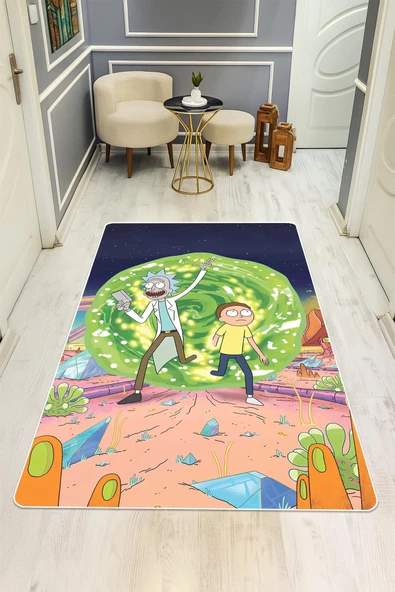 Parlak Kadife Kumaş Dijital Baskı Dot Kaymaz Tabanlı Çocuk ve Genç Odası Halısı H0465 RENKLİ 80 X 200 - Resim 2