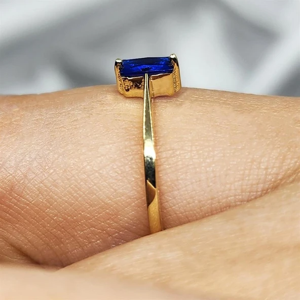 Gümüş Yüzük - Safir Taşlı Taşlı Baget Tasarım 925 Ayar Gümüş Yüzük - Resim 8