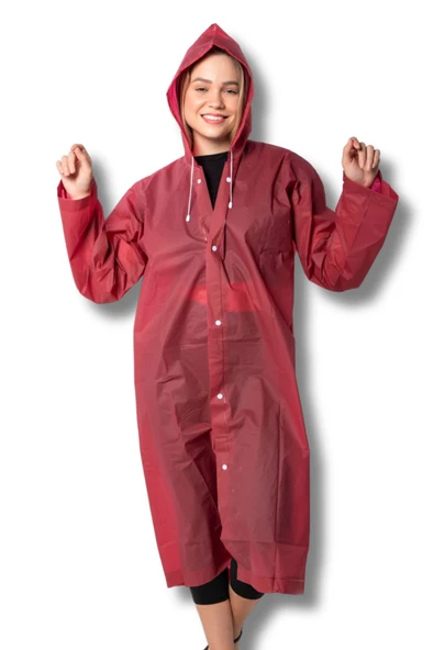 Kadın Erkek Yağmurluk Kapüşonlu Çıtçıtlı Eva Bordo Yağmurluk Bymmrc881r07 - Resim 2