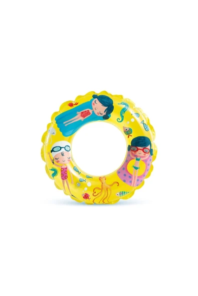 Sarı Basklı Simit 61 cm (6-10 Yaş) Yüzme Simidi Havuz Deniz Şişme Yüzücü  Sea Ring Pool ürün görseli 1