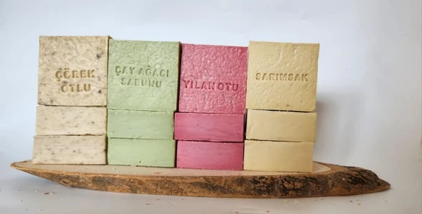 Doğal Üretim Sabunu Karışık (Çörekotu-Çay Ağacı-Yılan Otu-Sarımsak) 12'li Set ürün görseli 1