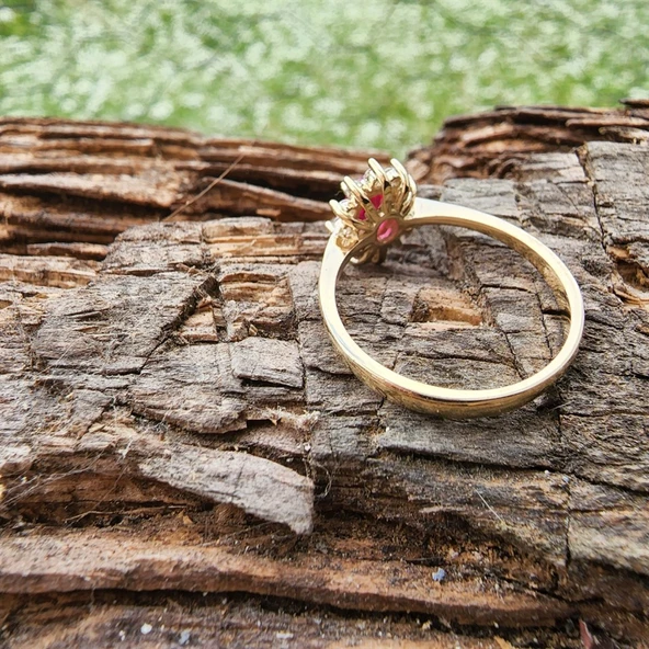 1,05 CT Yakut 0,30 CT Pırlanta (Signty) Taşlı Anturajlı Vintage Tasarım Modern 925 Ayar Gümüş Yüzük - 7