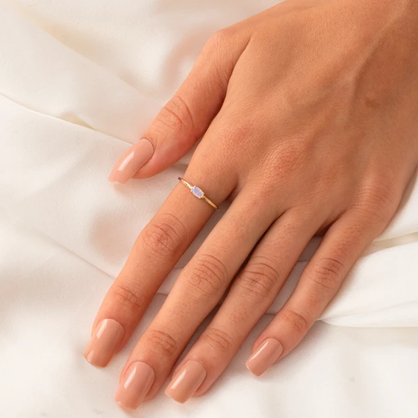 Gümüş Yüzük - 0.50 Karat Oval Sade Minimal Pembe Kuvars 925 Ayar Tektaş Gümüş Yüzük - Resim 11