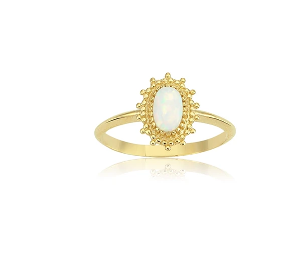 Gümüş Yüzük - 0.80 Karat Vintage Güverseli Minimal Oval Opal Taşlı Tasarım 925 Ayar Gümüş Yüzük - 6