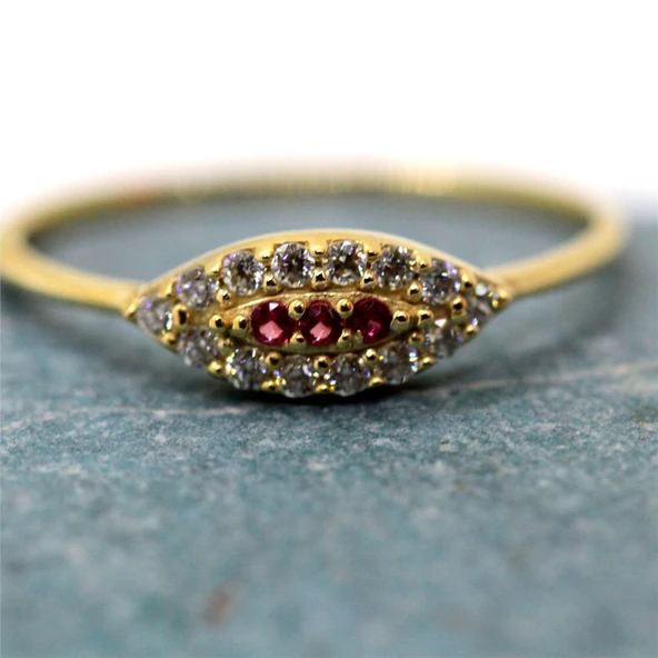 Gümüş Yüzük - Mekik Göz Kadın 925 Ayar Gümüş Yüzük-Nano Yakut Taşlı Göz Minimal Hediye Gümüş Yüzük - 10