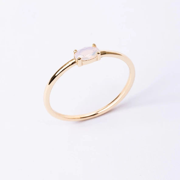 Gümüş Yüzük - 0.50 Karat Oval Sade Minimal Pembe Kuvars 925 Ayar Tektaş Gümüş Yüzük - Resim 4