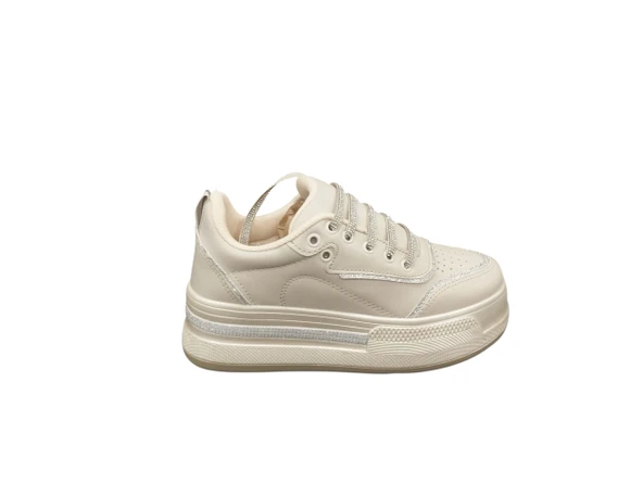 Ventes 319Z Ortopedik 5 cm Kalın Taban Simli Taş Şeritli Günlük Kadın Sneaker Ayakkabı - 5