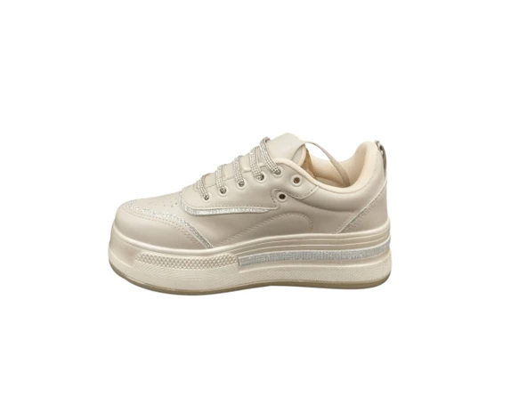 Ventes 319Z Ortopedik 5 cm Kalın Taban Simli Taş Şeritli Günlük Kadın Sneaker Ayakkabı - 6