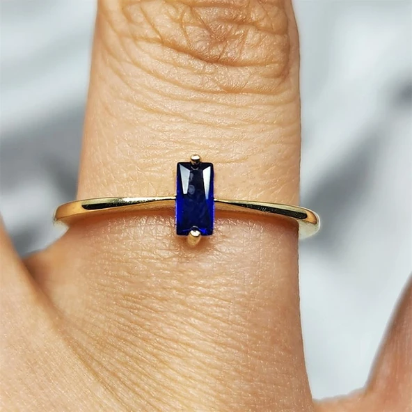 Gümüş Yüzük - Safir Taşlı Taşlı Baget Tasarım 925 Ayar Gümüş Yüzük - Resim 11