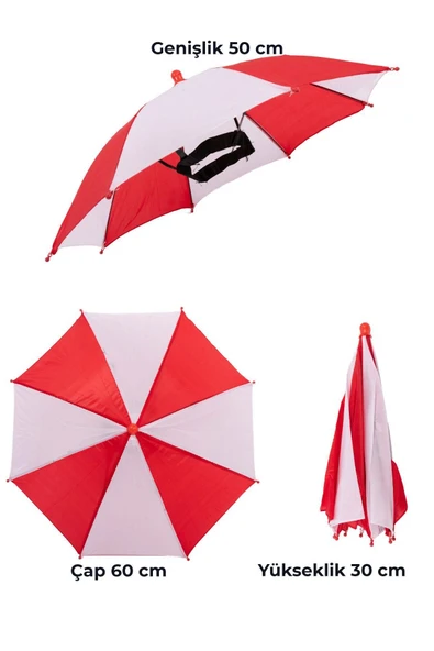 Kafaya Takılan Şapka Şemsiye Gölgelik Plaj Yazlık Kafa Şemsiyesi Kırmızı Beyaz - Resim 4